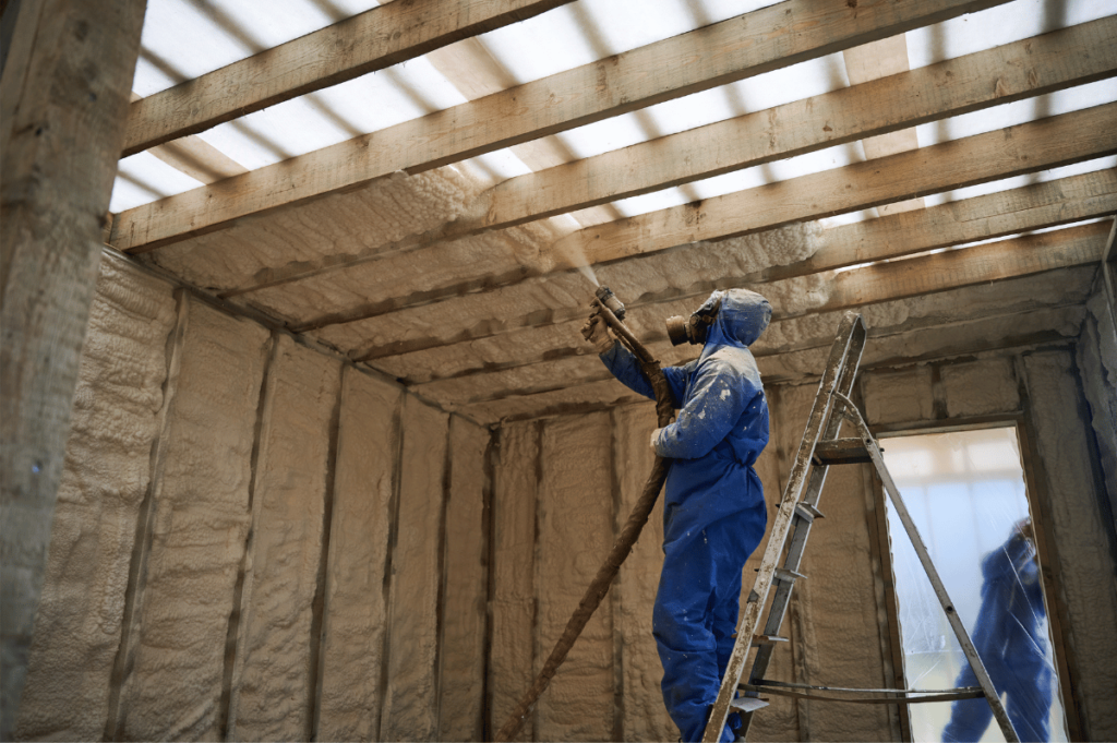 Spray foam installation on a roof